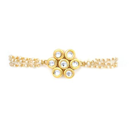 Kundan Stone & Pearl Choker Necklace with Floral Motif